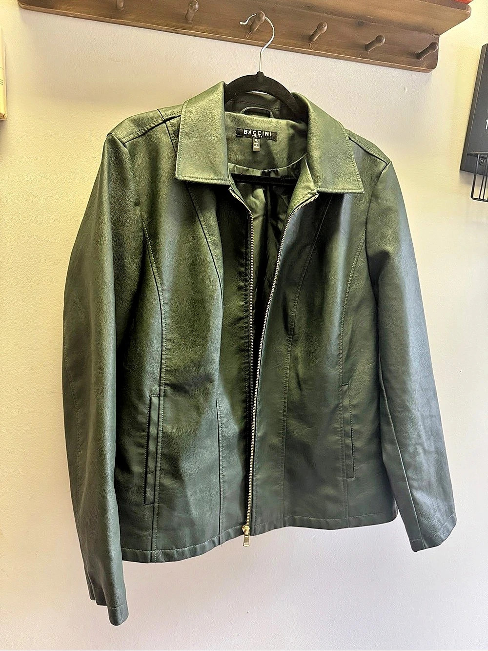 BACCINI Forest Green Faux Leather Zip-Front Jacket Size XL